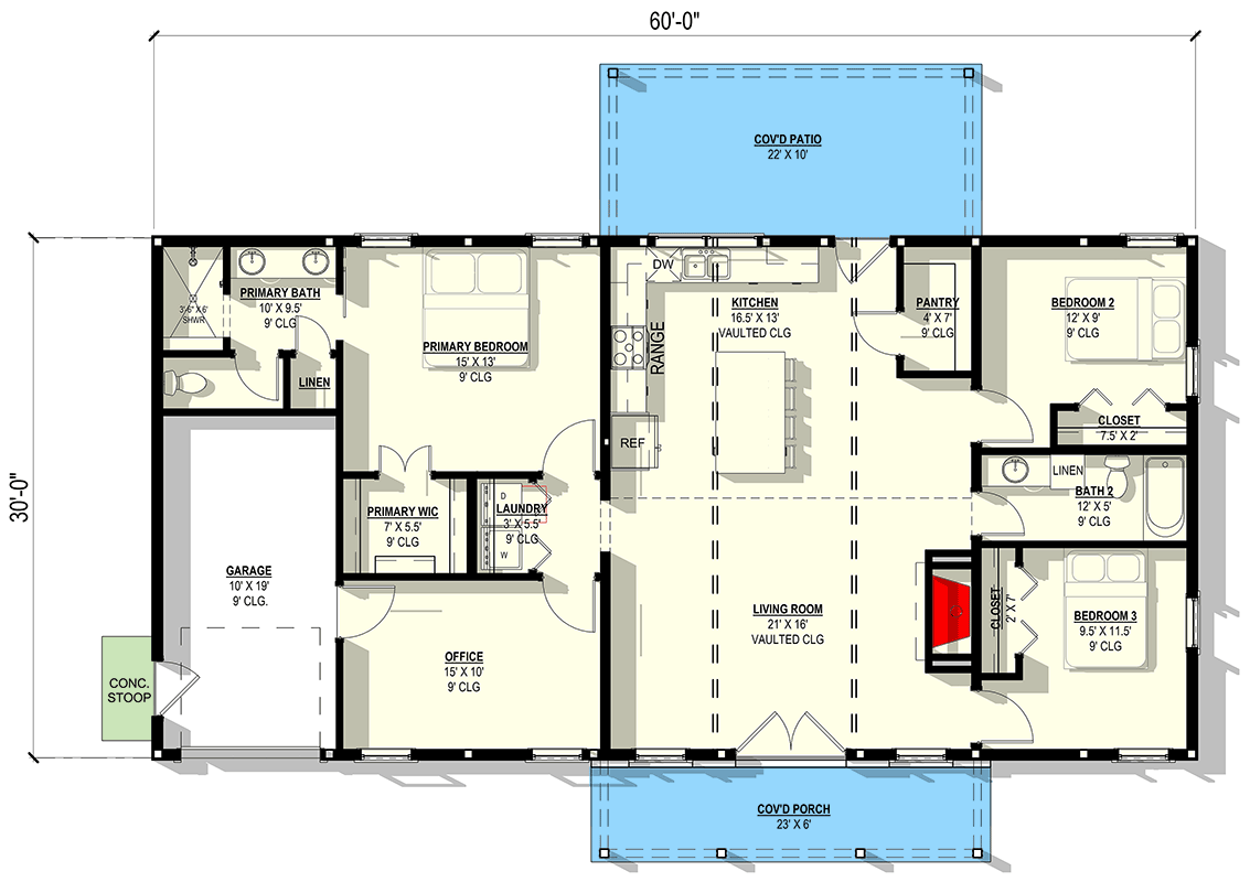 Plan 405043FDC: Country Barndominium House Plan with Split Bedrooms and Home Office - Floor Plan - Main Level - Barndominium, Country