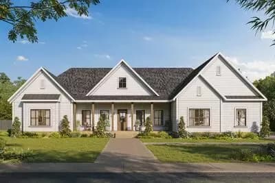 Modern Farmhouse Plan with Two Master Suites and Covered Porch
