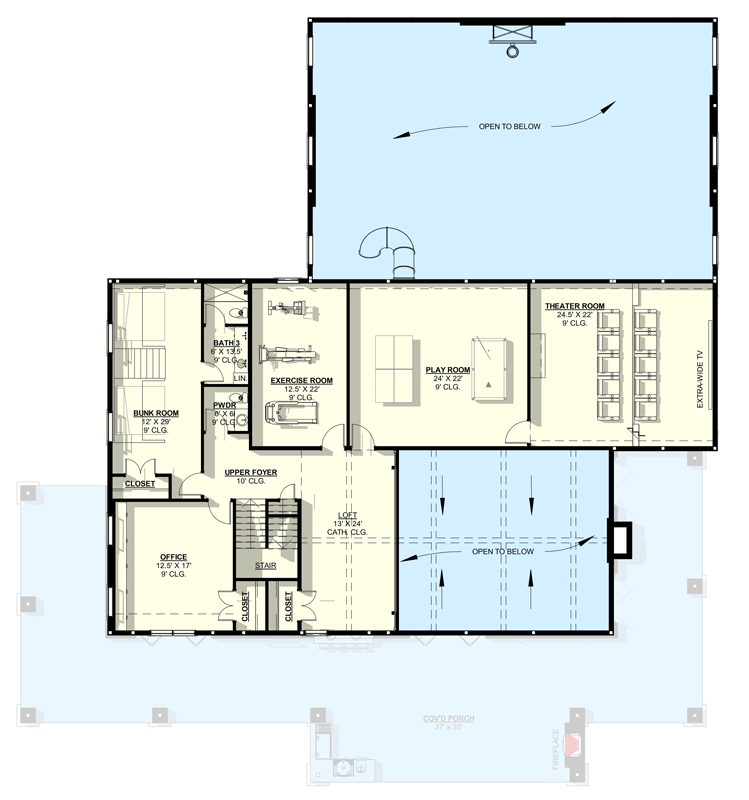 Plan 405045FDC: Luxurious Mountain Retreat with Expansive Sport Court and Wrap-Around Porch - Floor Plan - 2nd Floor - Modern Farmhouse, Mountain, Rustic