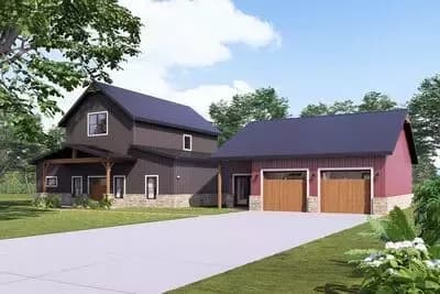Vaulted Living Farmhouse House Plan with Loft and 3 Car Garage