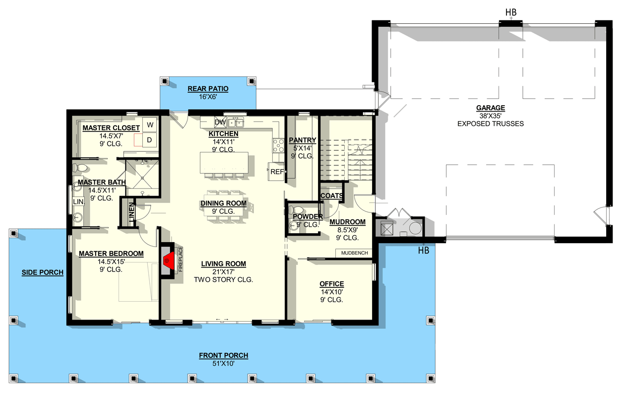 Plan 405054FDC: Barndominium-Style Plan with Three-Car Garage and Home Office - Floor Plan - Main Level - Barndominium