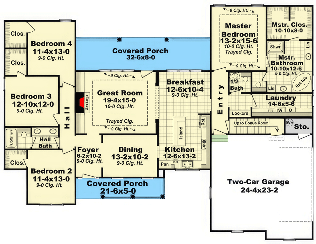 Plan 51303MM: Inviting 4-Bedroom Craftsman House Plan with Split Layout and Bonus Room - Floor Plan - Main Level - Country, Craftsman