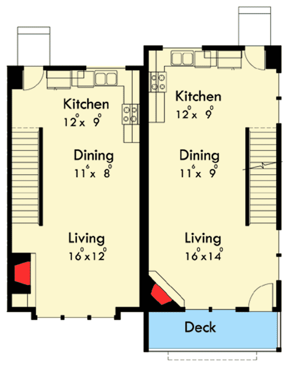 Plan 38025LB: Contemporary Five-Plex with Clean Lines - Floor Plan - Main Level