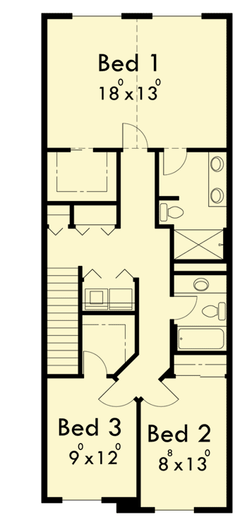 Plan 38026LB: Seven Plex House Plan with Open Living Area - Floor Plan - 2nd Floor