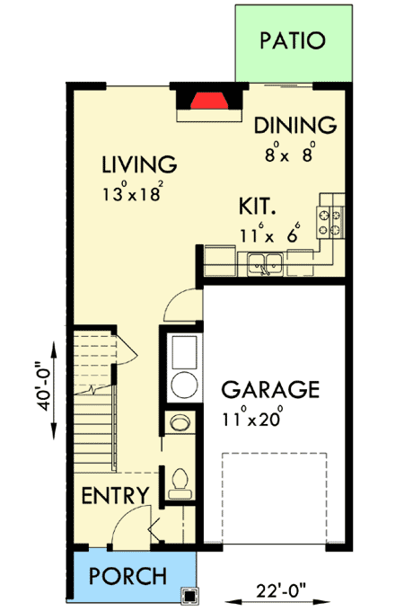 Plan 38027LB: Triplex House Plan with 3 Bedroom Units - Floor Plan - Main Level
