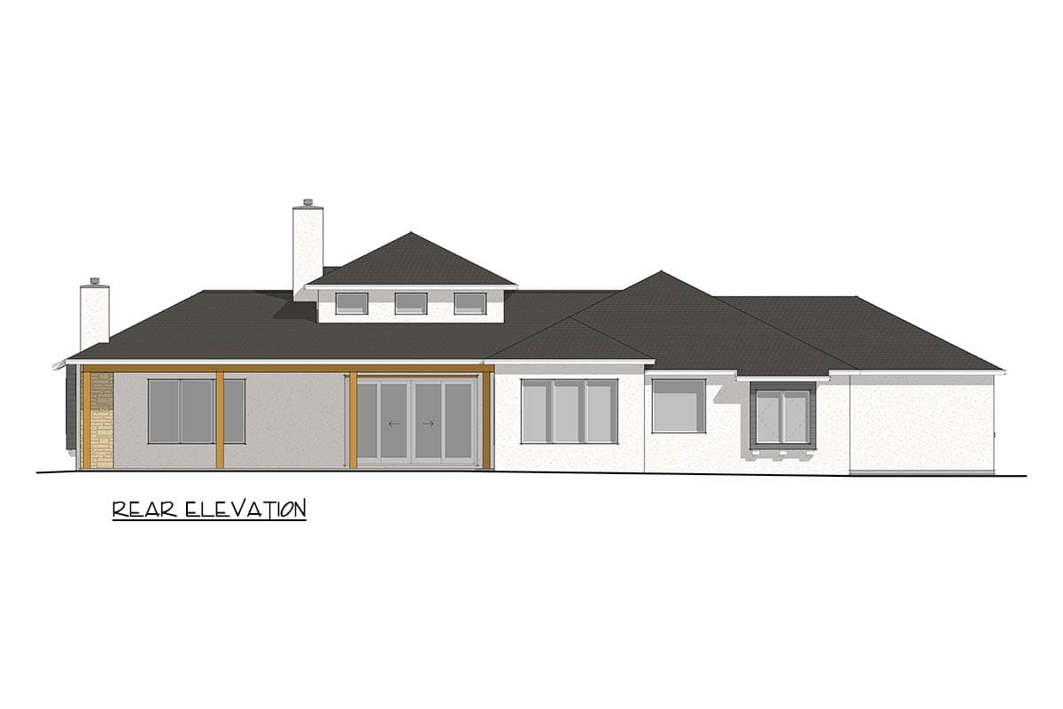 Plan 405061FDC: Contemporary 4 Bed House Plan with 3-Car Garage and Two-Story Great Room - Image #5 - Contemporary, Mediterranean, Prairie, Transitional