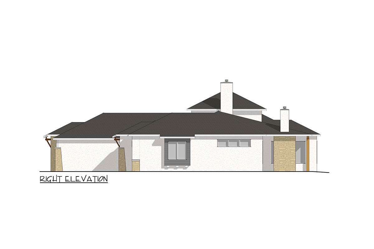 Plan 405061FDC: Contemporary 4 Bed House Plan with 3-Car Garage and Two-Story Great Room - Image #6 - Contemporary, Mediterranean, Prairie, Transitional