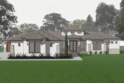 Contemporary 4 Bed House Plan with 3-Car Garage and Two-Story Great Room
