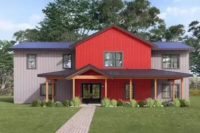 Modern Barndominium House Plan: 3 Beds, Office, Master on Main