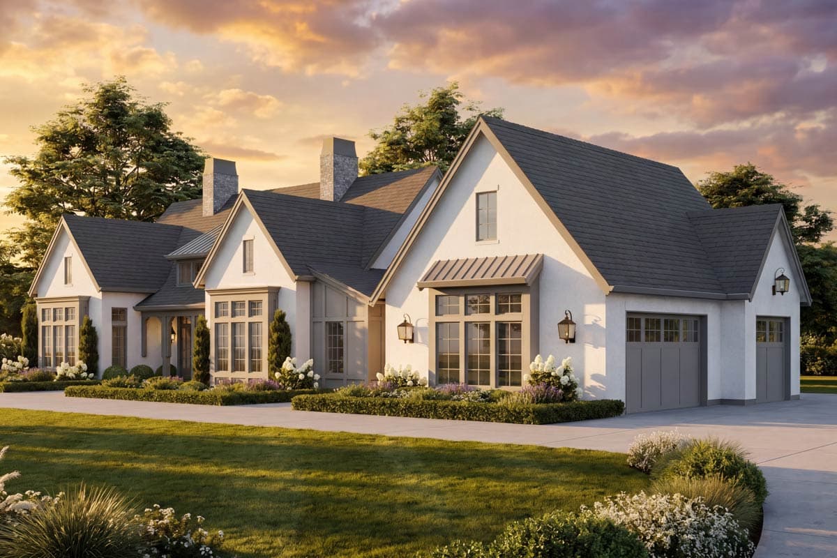 Plan 270121AF: Spacious Transitional Ranch House Plan with Vaulted Ceilings and 3-Car Garage - Image #3 - Ranch, Transitional