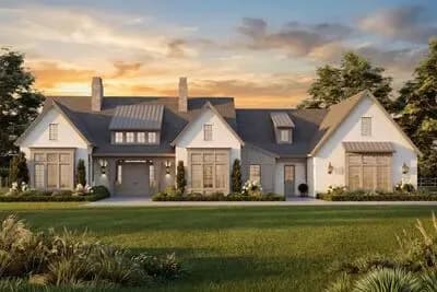 Spacious Transitional Ranch House Plan with Vaulted Ceilings and 3-Car Garage