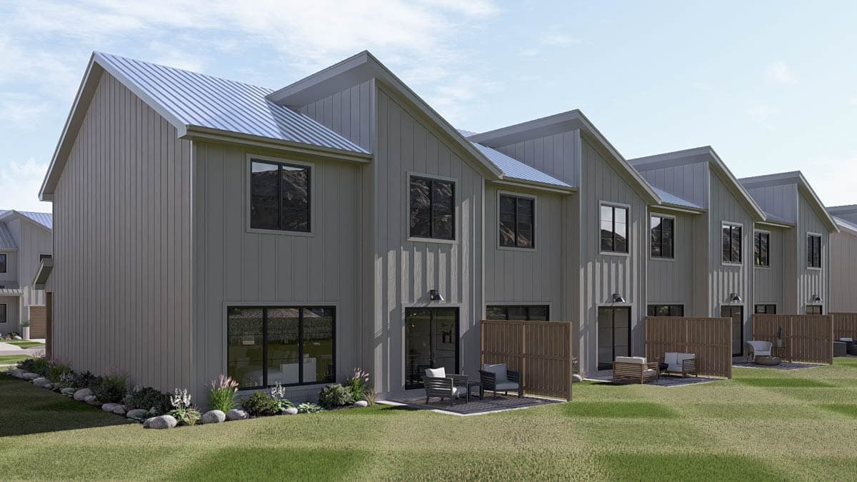 Plan 623560DJ: Modern 3-Bedroom Townhouse Quadplex Plan with Home Office and Upstairs Master - Image #8 - Contemporary, Modern