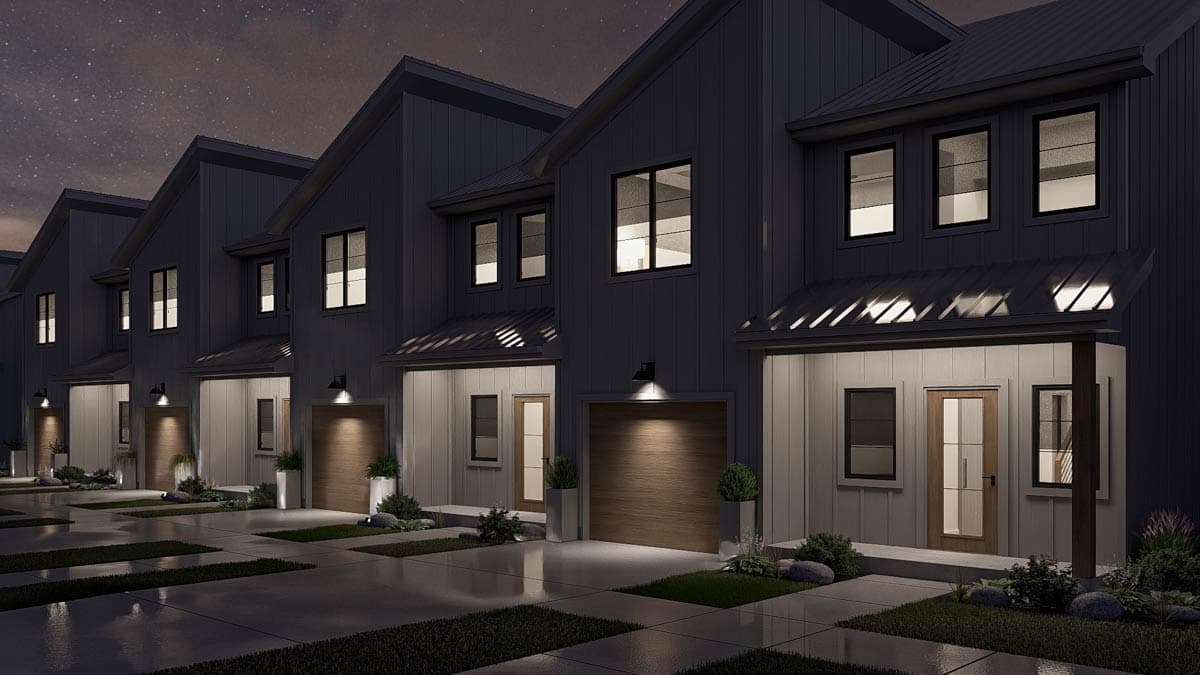 Plan 623560DJ: Modern 3-Bedroom Townhouse Quadplex Plan with Home Office and Upstairs Master - Image #9 - Contemporary, Modern