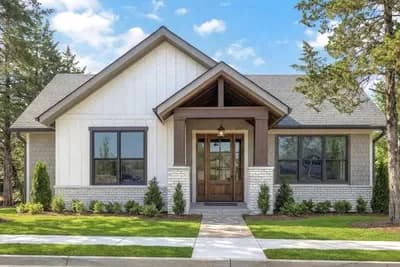 2-Bed New American House Plan with Vaulted Living and Dual Porches