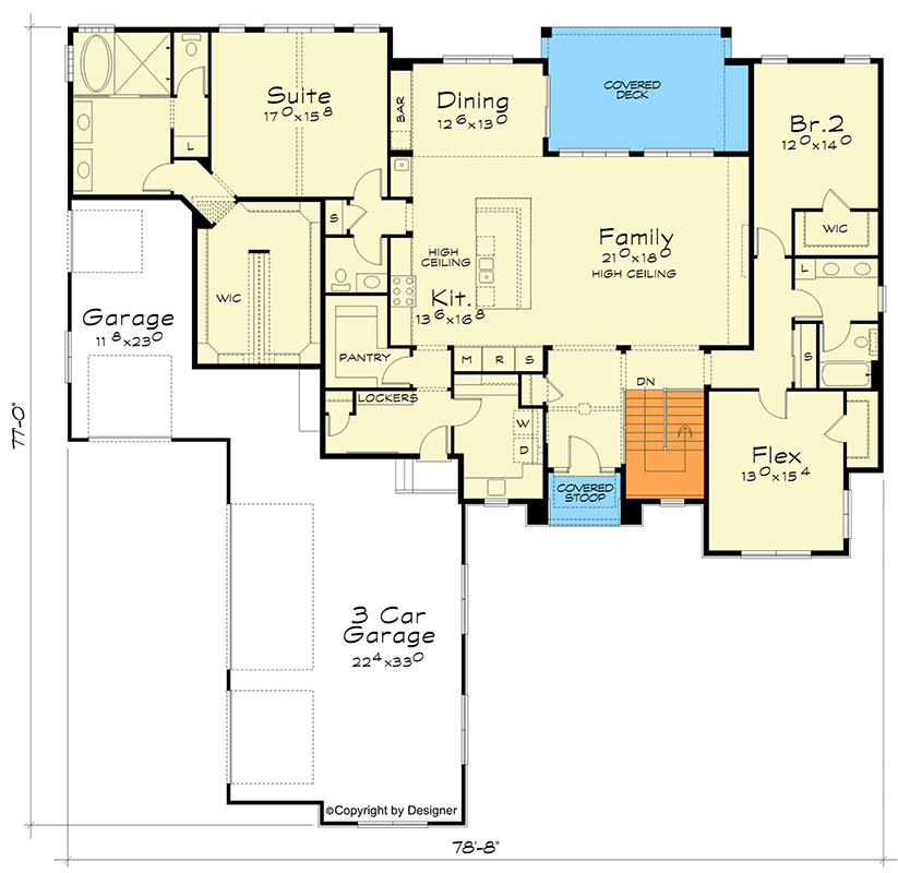 Plan 42471DB: Modern Ranch House Plan with 4-Car Garage and Open Living - Floor Plan - Main Level - Contemporary, Mid Century Modern
