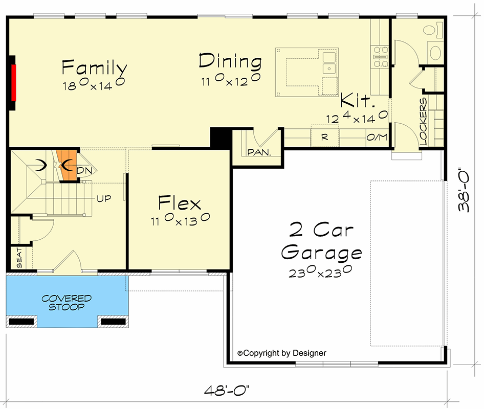 Plan 42472DB: Contemporary 4-Bedroom House Plan with Flex Room and Upstairs Laundry - Floor Plan - Main Level - Contemporary, Modern, Scandinavian