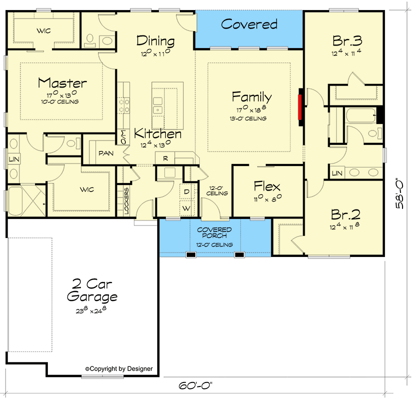 Plan 42473DB: Contemporary Southwest House Plan with Flex Room and Split Bedrooms - Floor Plan - Main Level - Contemporary, Southwest