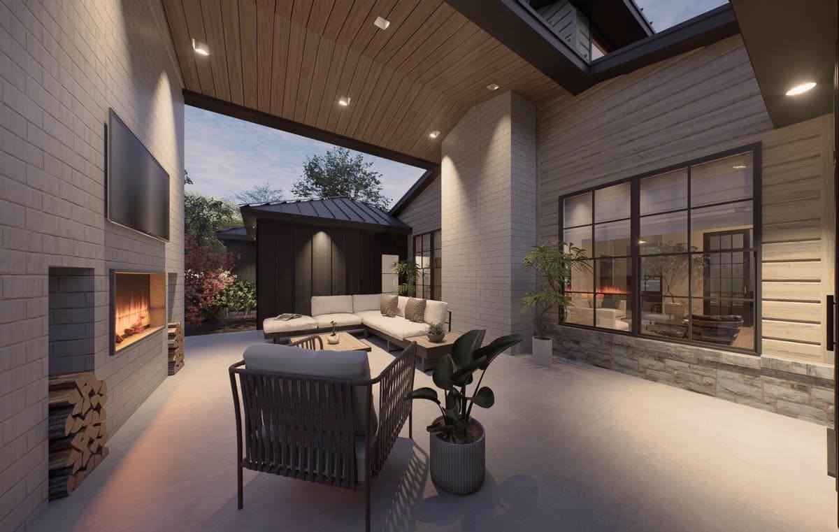 Plan 302012PSK: Charming Country Barn House Plan with Vaulted Great Room and Outdoor Fireplace - Image #12 - Country