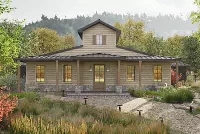 Charming Country Barn House Plan with Vaulted Great Room and Outdoor Fireplace
