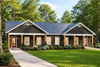 Modern Farmhouse Duplex House Plan with 2-Bed and 2-Bath Units