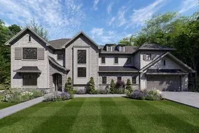 Spacious 4 Bed Transitional House Plan with Two-Story Great Room
