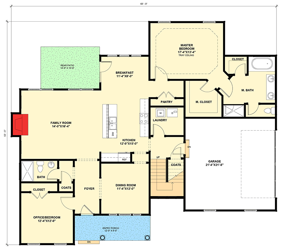 Plan 30099RT: Spacious New American House Plan: 3-4 Beds, Main-Level Master, Bonus Room - Floor Plan - Main Level - Craftsman, New American