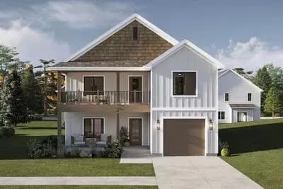 Two-Story Farmhouse House Plan with Loft, Flex Room, and Covered Deck