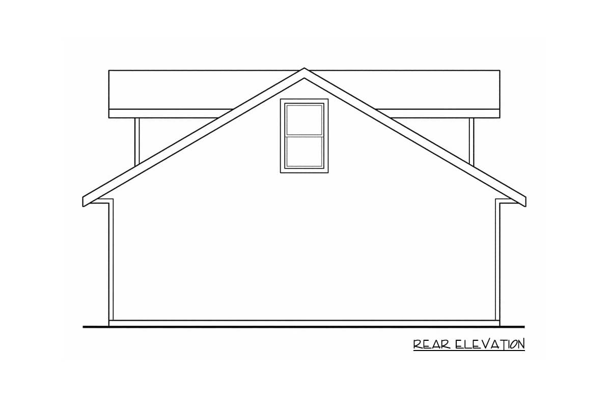 Rear elevation sketch for detach garage with gabled roof, a small window upstairs, and is labeled "Rear Elevation."