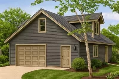 Craftsman 2-Car Detached Garage Plan with Unfinished Bonus Room