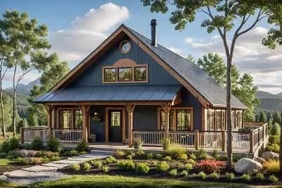 Northwest Cabin House Plan: 3 Beds, Vaulted Great Room, Wrap-Around Porch