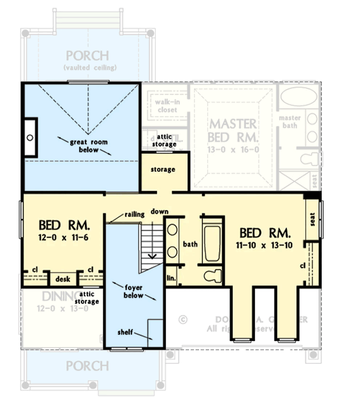 Plan 444441GDN: Charming 3-Bed Cottage House Plan with Master on Main and Two-Story Great Room - Floor Plan - 2nd Floor - Cottage, Country, Traditional