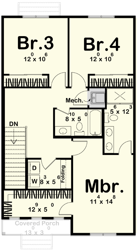 Plan 623563DJ: Traditional 4-Bed House Plan with Upstairs Master Suite - Floor Plan - Second Level - Basement Stairs Location - Traditional