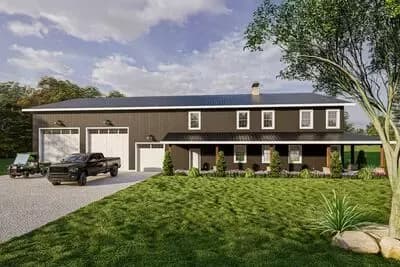 Modern Barndominium House Plan with 7 Beds, 3-Car Garage and Wrap-Around Porch