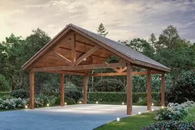 Rustic 2-Car Carport House Plan with Exposed Timber Framing