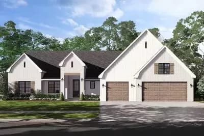 Southern French Country House Plan with 3-Car Garage and Home Office