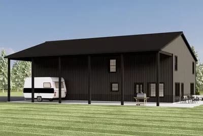 Modern Barndominium House Plan with Main Level Master and Large Covered Porch