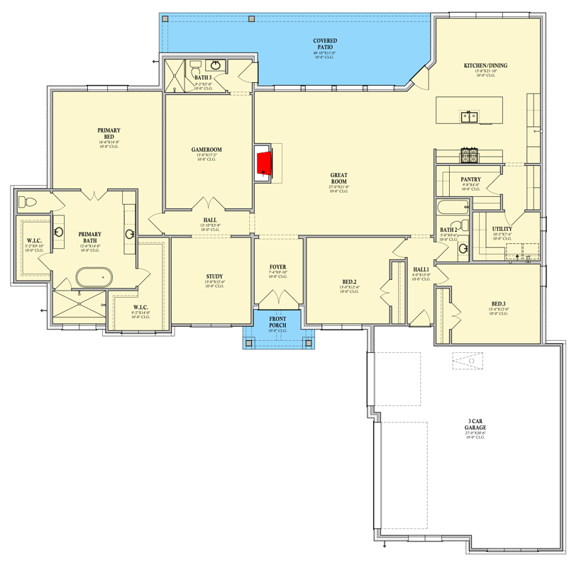 Plan 440041PWL: Spacious Modern Farmhouse Plan: 3 Beds, Game Room, Study - Floor Plan - Main Level - Farmhouse, Modern Farmhouse, New American