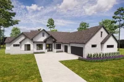Spacious Modern Farmhouse Plan: 3 Beds, Game Room, Study