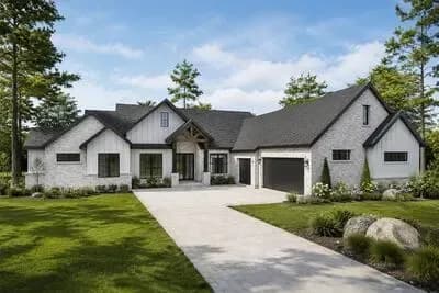 Spacious Modern Farmhouse Plan: 3 Beds, Game Room, Study