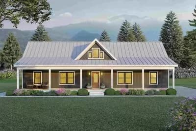 Inviting New American Ranch House Plan with Split Beds and Outdoor Kitchen