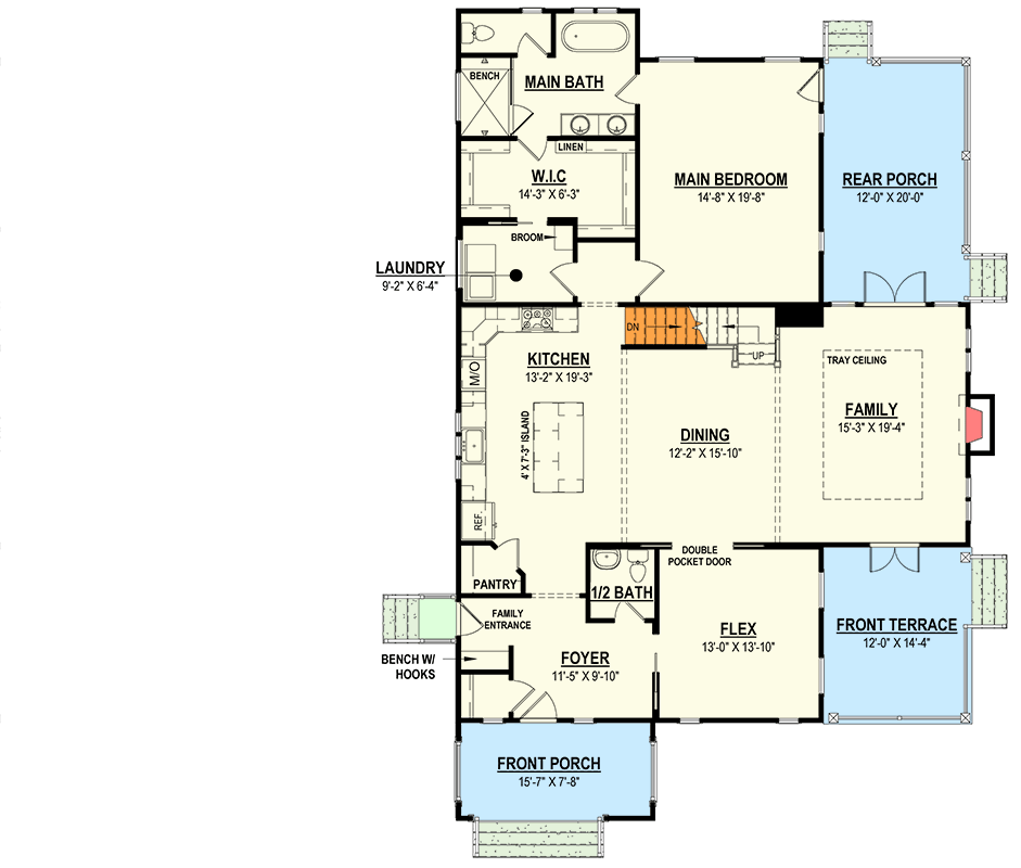 Plan 83679CRW: New American 4-Bedroom House Plan with Main Level Master Suite - Floor Plan - Basement Stairs Location - Modern Farmhouse, New American, Transitional
