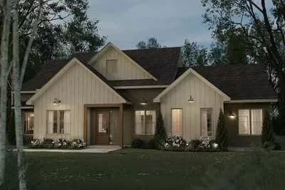 Modern Farmhouse House Plan with In-Law Suite and Covered Patio
