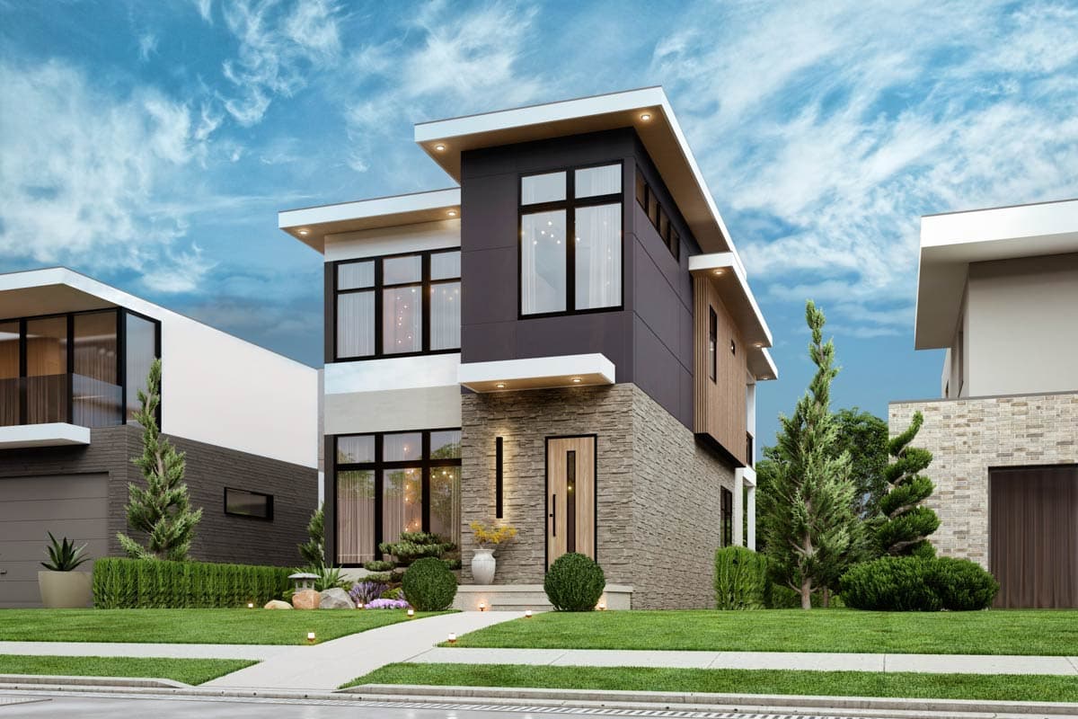 Plan 25933GE: Narrow Contemporary 3-Bedroom House Plan with Office and Balcony - Image #6 - Contemporary, Modern, Northwest