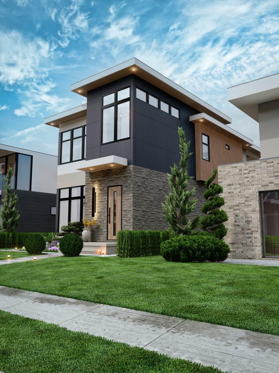 Plan 25933GE: Narrow Contemporary 3-Bedroom House Plan with Office and Balcony - Image #7 - Contemporary, Modern, Northwest