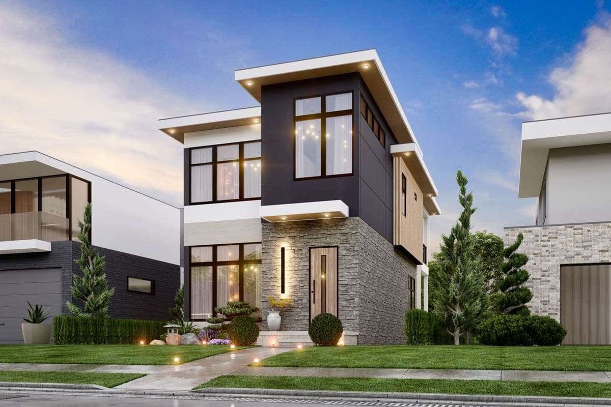 Plan 25933GE: Narrow Contemporary 3-Bedroom House Plan with Office and Balcony - Image #8 - Contemporary, Modern, Northwest