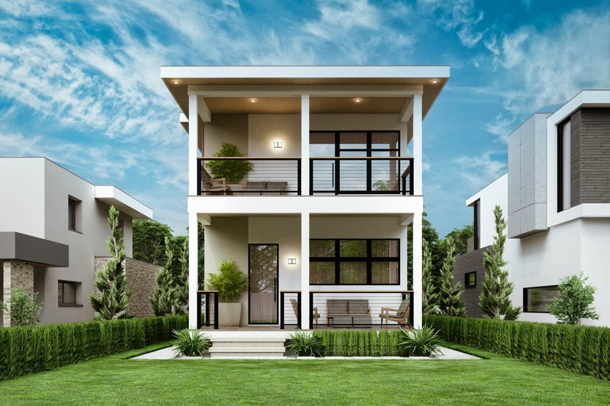 Plan 25933GE: Narrow Contemporary 3-Bedroom House Plan with Office and Balcony - Image #9 - Contemporary, Modern, Northwest