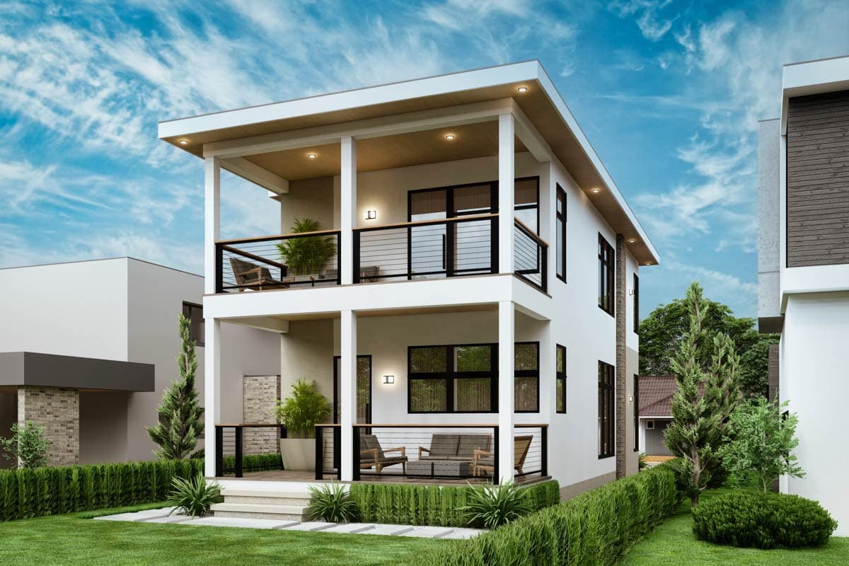 Plan 25933GE: Narrow Contemporary 3-Bedroom House Plan with Office and Balcony - Image #11 - Contemporary, Modern, Northwest