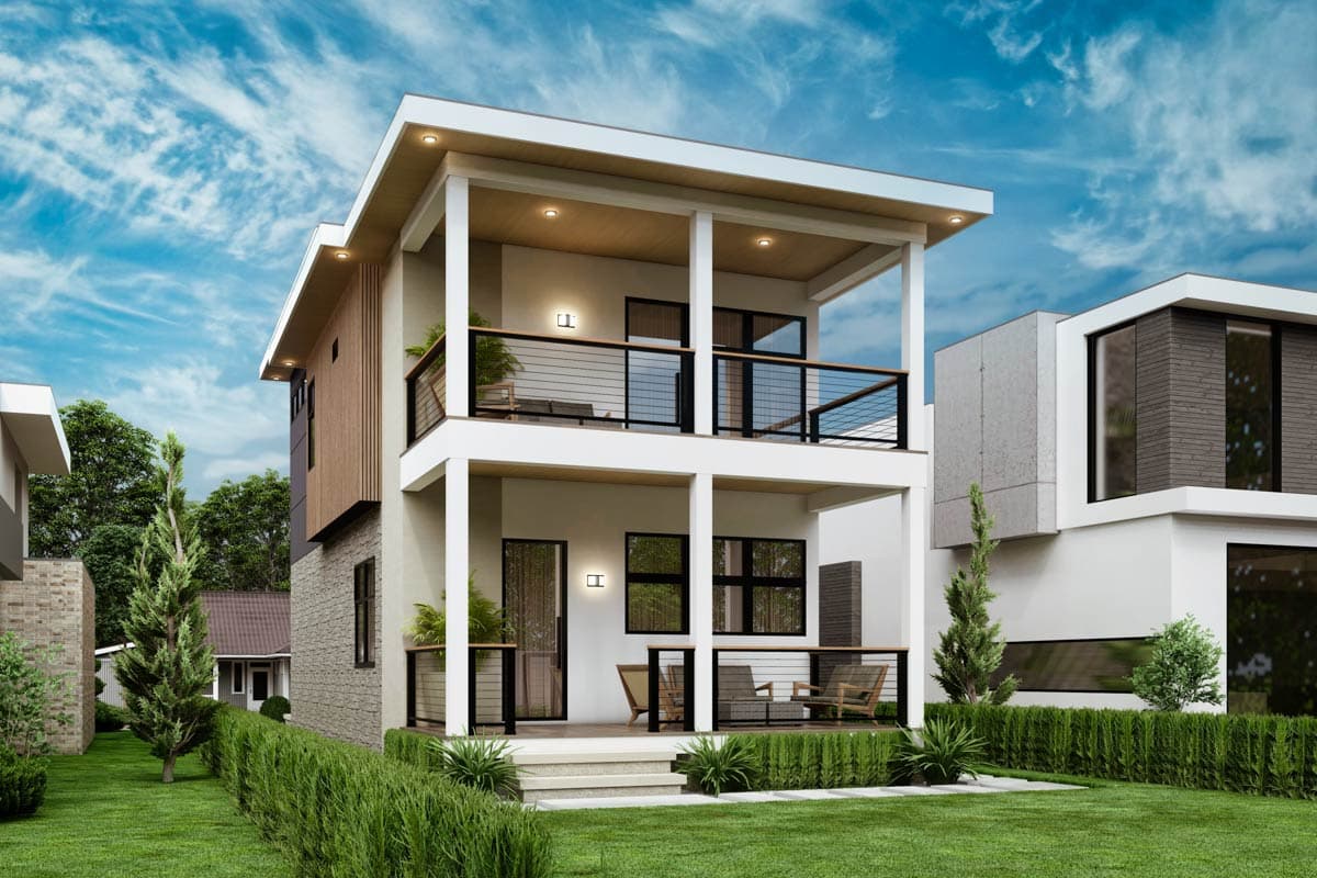 Plan 25933GE: Narrow Contemporary 3-Bedroom House Plan with Office and Balcony - Image #14 - Contemporary, Modern, Northwest