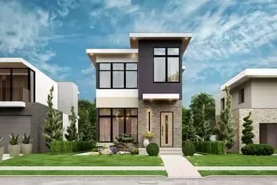 Narrow Contemporary 3-Bedroom House Plan with Office and Balcony