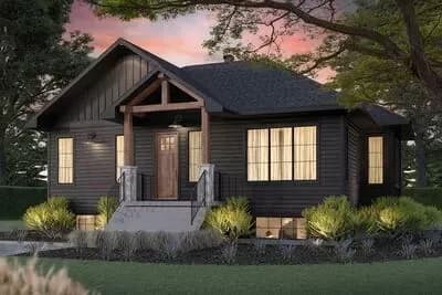 Chic Contemporary Mountain Ranch House Plan with Covered Patio